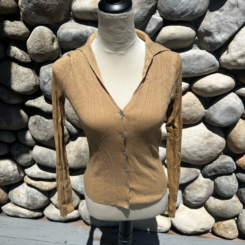 Vince Ribbed Polo Pullover